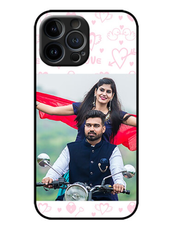 Custom iPhone 13 Pro Max Custom Metal Phone Case - Pink Flying Heart Design