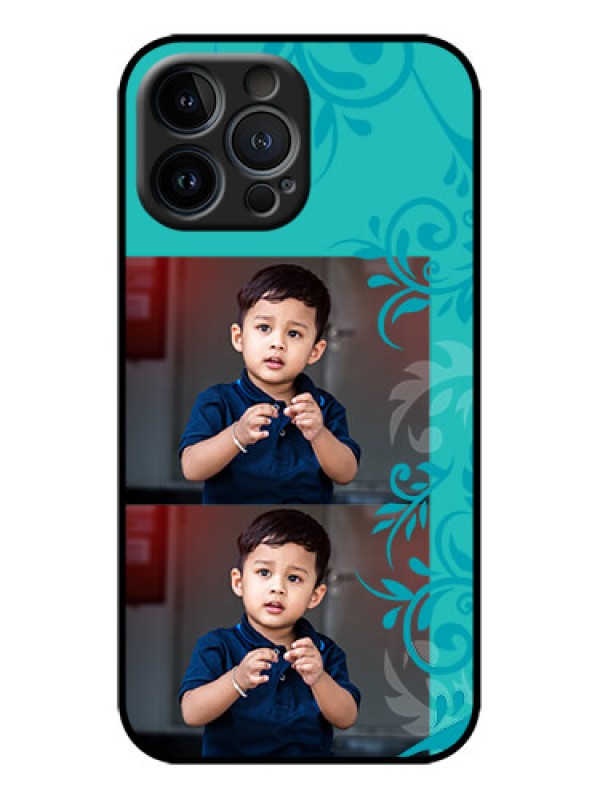 Custom iPhone 13 Pro Max Custom Metal Phone Case - With Photo And Green Floral Design