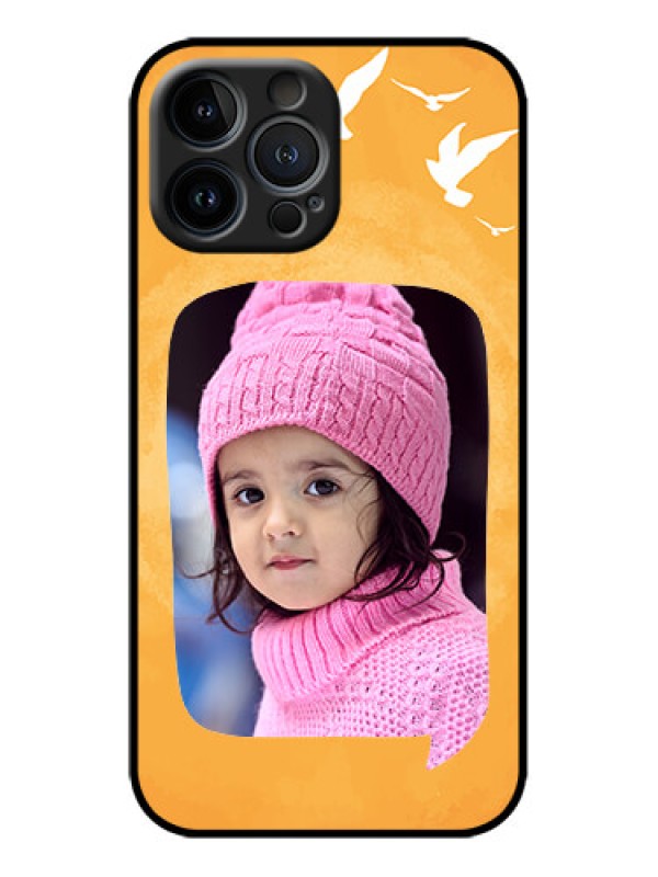 Custom iPhone 13 Pro Max Custom Metal Phone Case - Water Color Design With Bird Icons