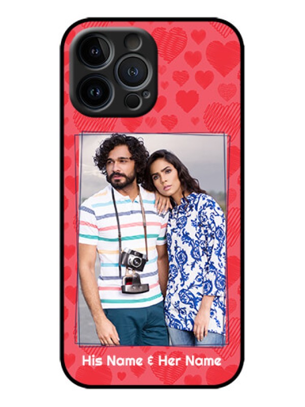 Custom iPhone 13 Pro Max Custom Metal Phone Case - With Red Heart Symbols Design
