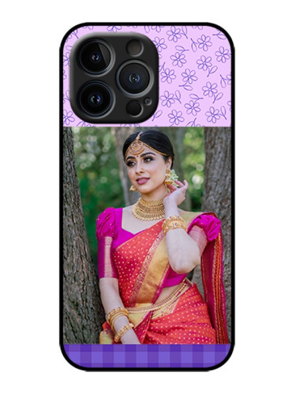 Custom iPhone 13 Pro Custom Metal Phone Case - Purple Floral Design