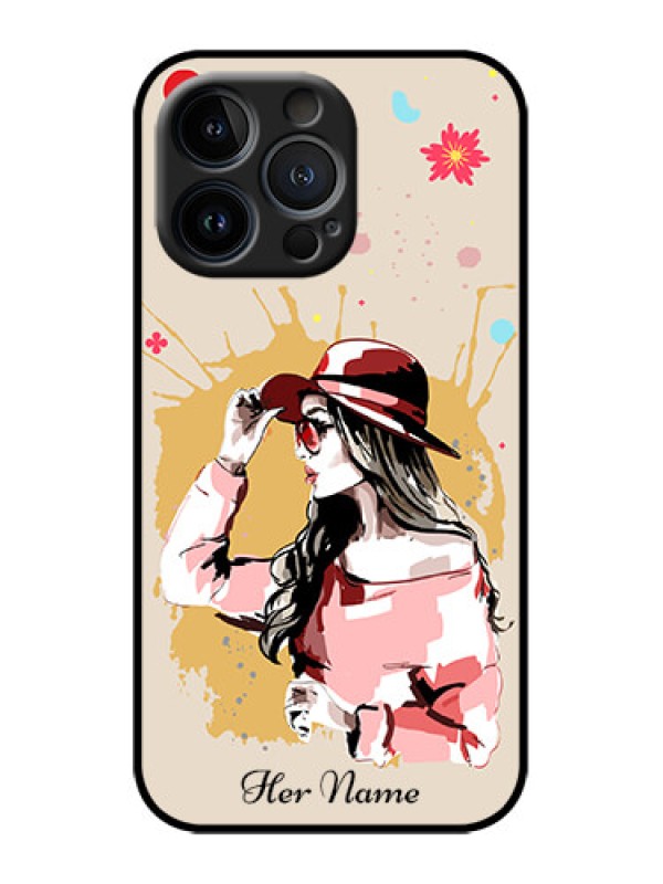 Custom iPhone 13 Pro Custom Metal Phone Case - Women With Pink Hat Design