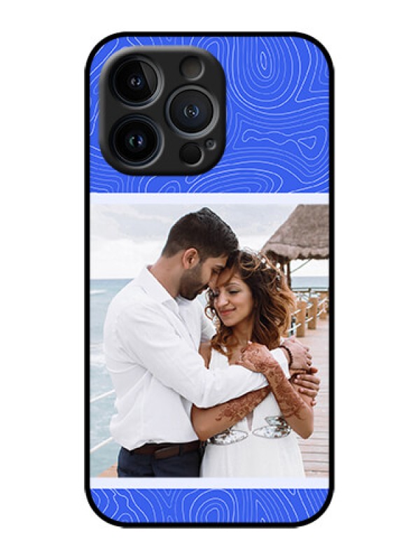 Custom iPhone 13 Pro Custom Metal Phone Case - Curved Line Art With Blue And White Design