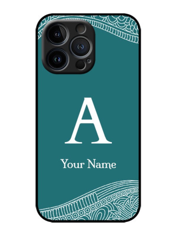 Custom iPhone 13 Pro Custom Metal Phone Case - Line Art Pattern With Custom Name Design