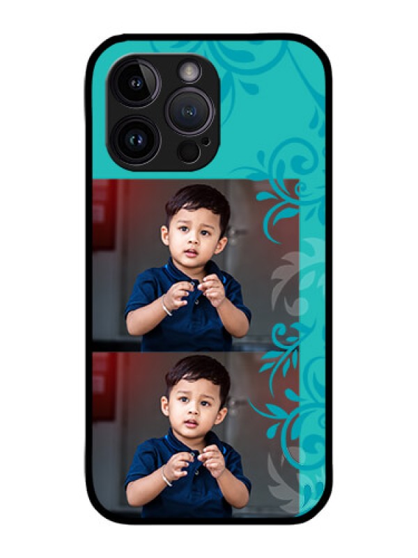 Custom iPhone 14 Pro Max Custom Metal Phone CaseWith Photo And Green Floral Design