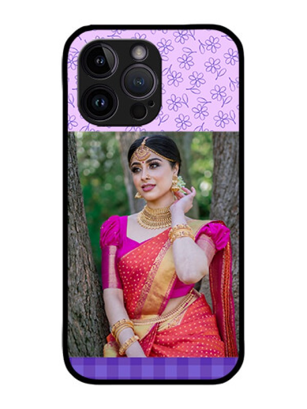 Custom iPhone 14 Pro Custom Metal Phone Case - Purple Floral Design