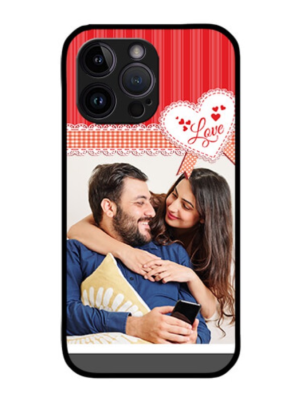 Custom iPhone 14 Pro Custom Metal Phone Case - Red Love Pattern Design
