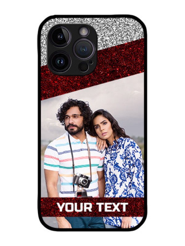 Custom iPhone 14 Pro Custom Metal Phone Case - Image Holder With Glitter Strip Design