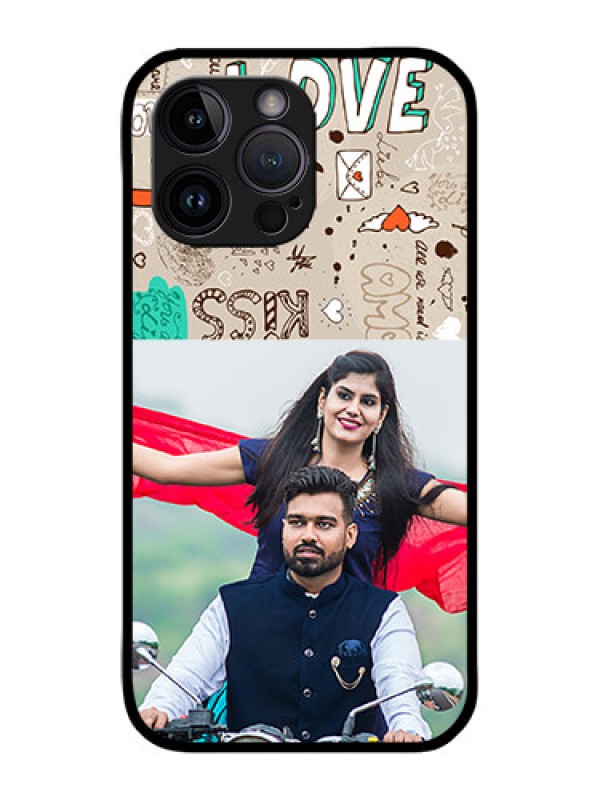 Custom iPhone 14 Pro Custom Metal Phone Case - Love Doodle Pattern