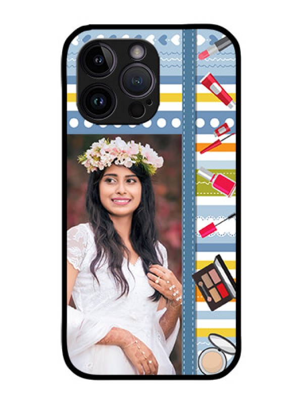 Custom iPhone 14 Pro Custom Metal Phone Case - Makeup Icons Design
