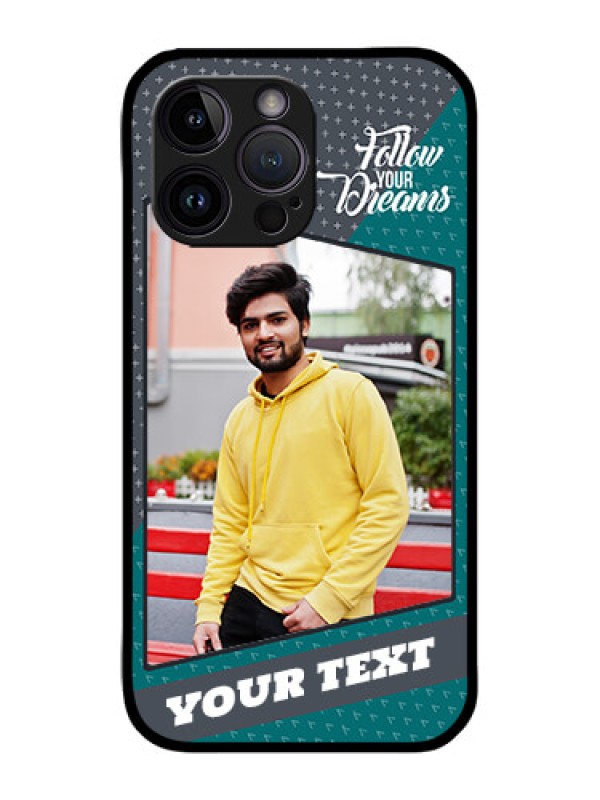 Custom iPhone 14 Pro Custom Metal Phone Case - Background Pattern Design With Quote