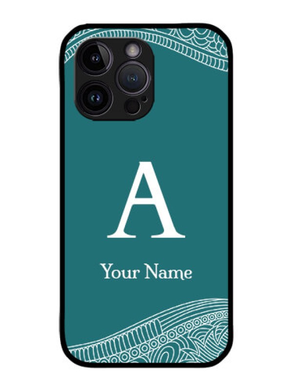 Custom iPhone 14 Pro Custom Metal Phone Case - Line Art Pattern With Custom Name Design