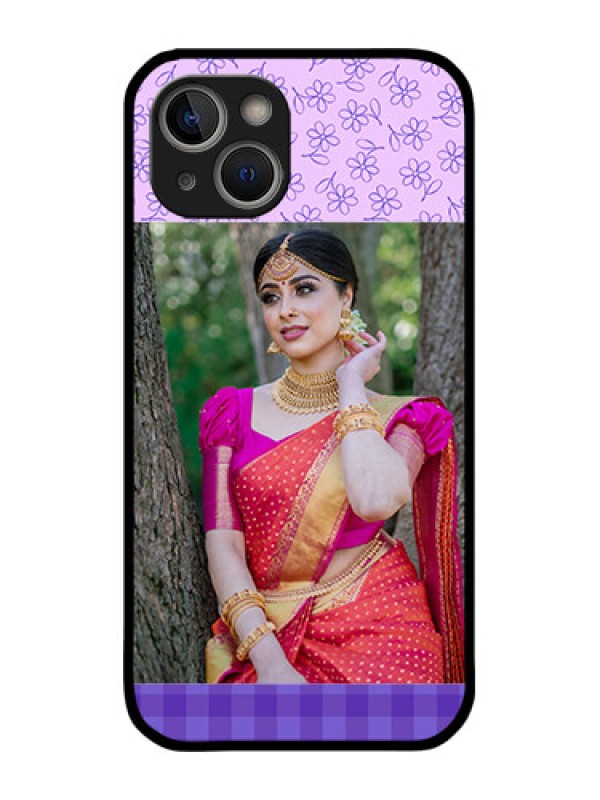 Custom iPhone 14 Custom Metal Phone Case - Purple Floral Design