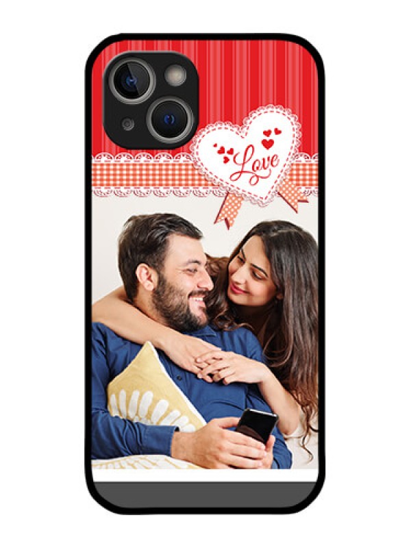 Custom iPhone 14 Custom Metal Phone Case - Red Love Pattern Design