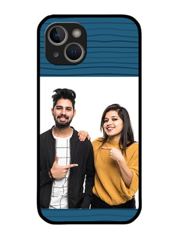 Custom iPhone 14 Custom Metal Phone Case - Blue Pattern Cover Design