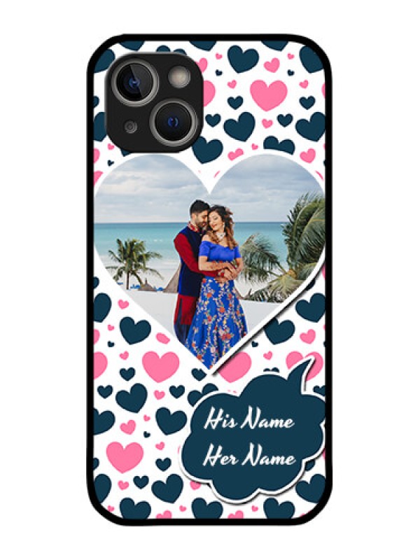 Custom iPhone 14 Custom Metal Phone Case - Pink and Blue Heart Design