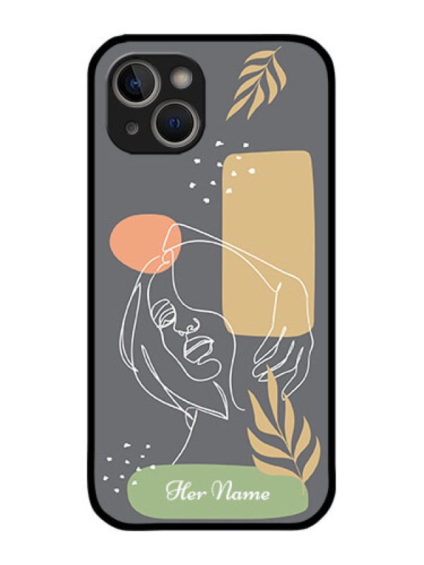 Custom iPhone 14 Custom Metal Phone Case - Gazing Woman Line Art Design