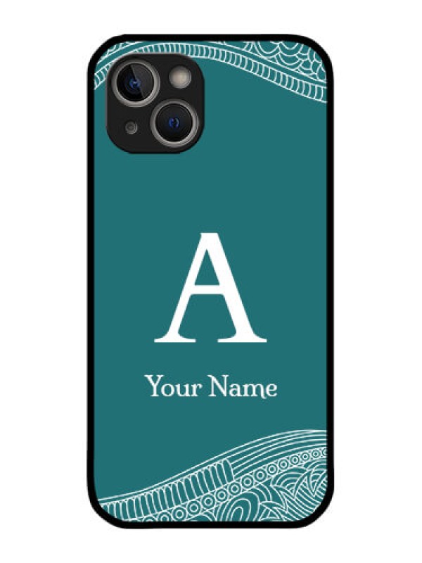 Custom iPhone 14 Custom Metal Phone Case - Line Art Pattern With Custom Name Design