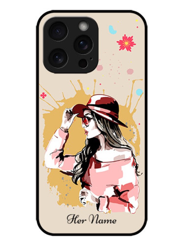 Custom iPhone 15 Pro Max Custom Metal Phone CaseWomen With Pink Hat Design