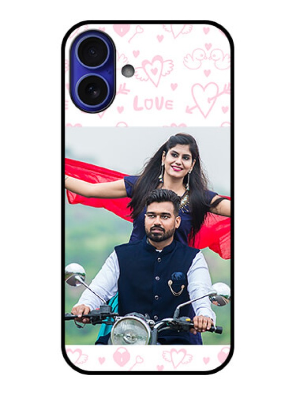 Custom iPhone 16 Plus Custom Metal Phone Case - Pink Flying Heart Design