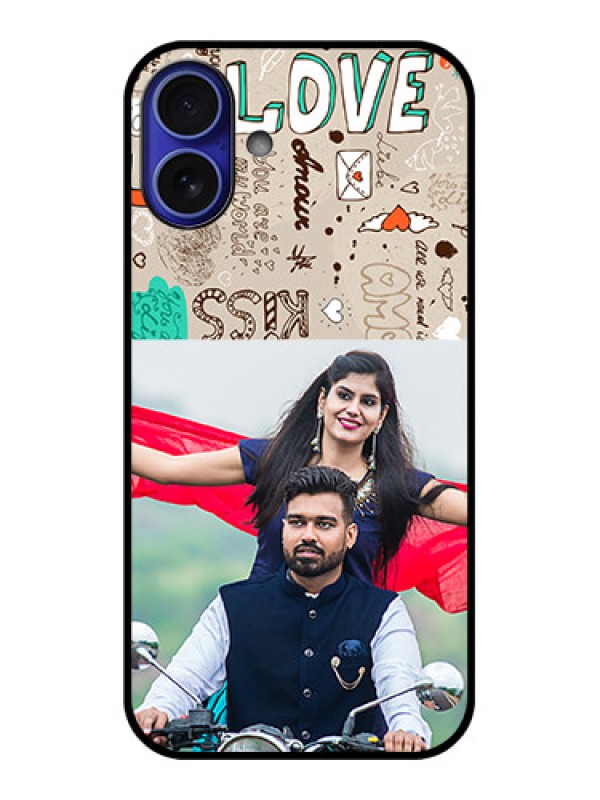 Custom iPhone 16 Plus Custom Metal Phone Case - Love Doodle Pattern
