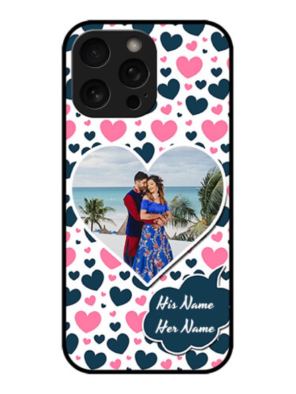 Custom iPhone 16 Pro Custom Metal Phone Case - Pink and Blue Heart Design
