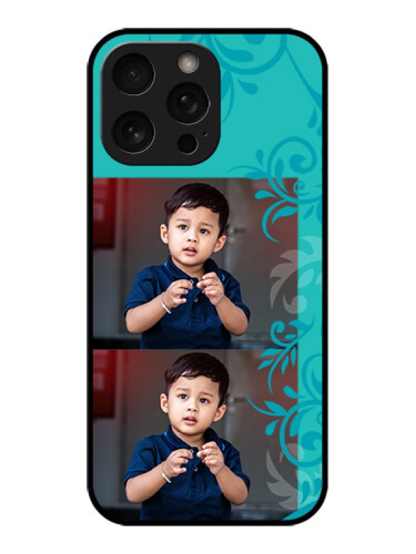 Custom iPhone 16 Pro Custom Metal Phone Case - With Photo And Green Floral Design