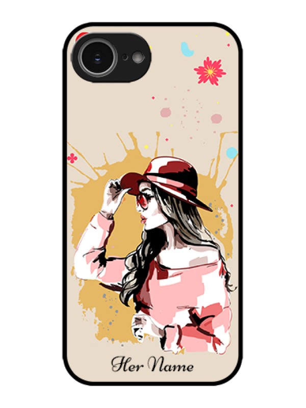 Custom Apple iPhone 16e Custom Metal Phone Case - Women With Pink Hat Design