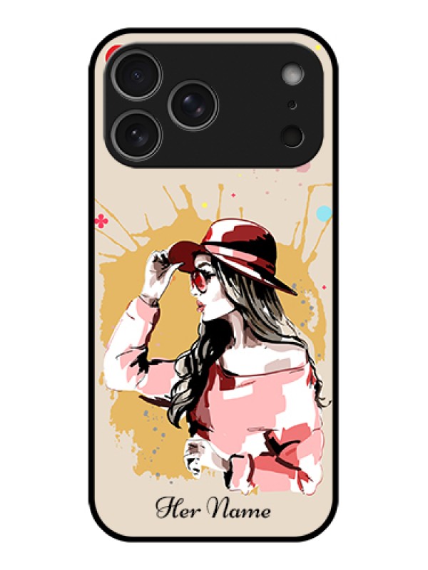 Custom Apple iPhone 17 Pro Max Custom Metal Phone Case - Women With Pink Hat Design