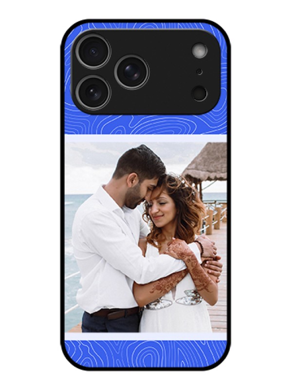 Custom Apple iPhone 17 Pro Max Custom Metal Phone Case - Curved Line Art With Blue And White Design