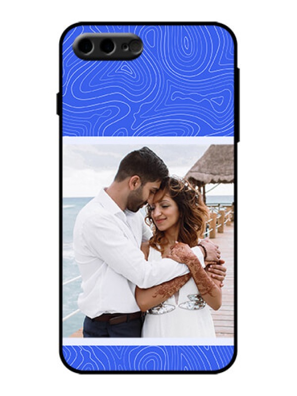 Custom iPhone 7 Plus Custom Metal Phone Case - Curved Line Art With Blue And White Design