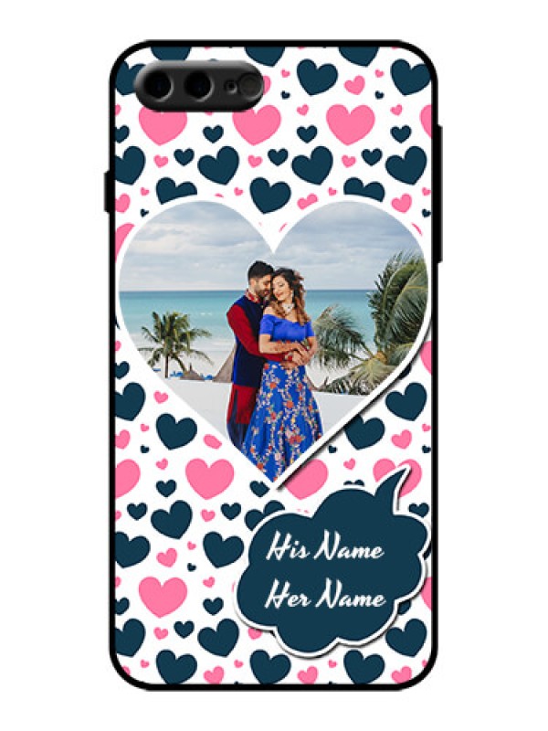 Custom iPhone 8 Plus Custom Metal Phone Case - Pink and Blue Heart Design