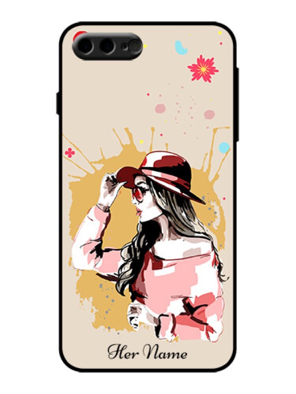 Custom iPhone 8 Plus Custom Metal Phone Case - Women With Pink Hat Design