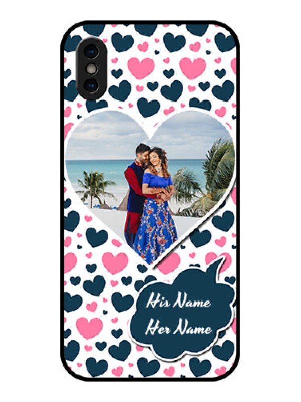 Custom iPhone XS Custom Metal Phone Case - Pink and Blue Heart Design