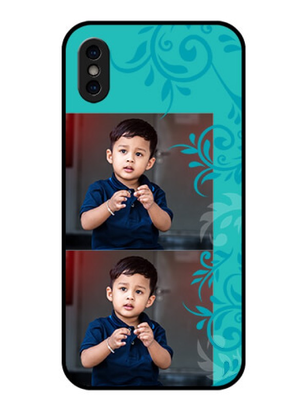Custom iPhone XS Custom Metal Phone Case - With Photo And Green Floral Design