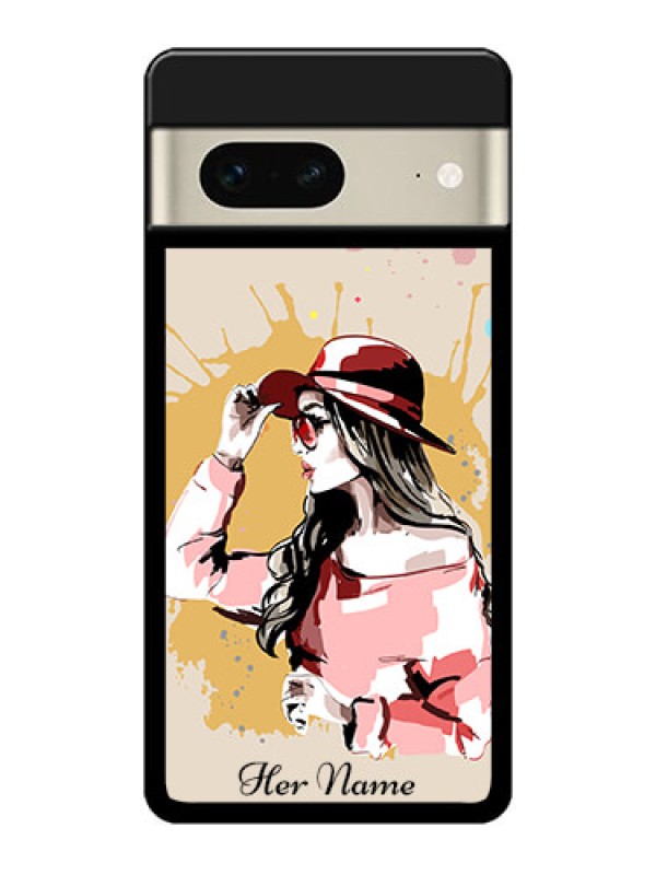 Custom Google Pixel 7 5G Custom Metal Phone CaseWomen With Pink Hat Design