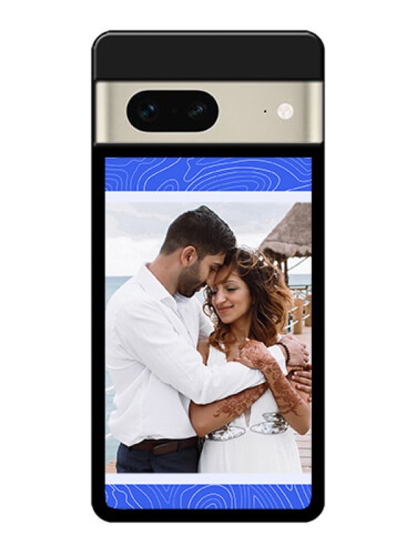 Custom Google Pixel 7 5G Custom Metal Phone CaseCurved Line Art With Blue And White Design