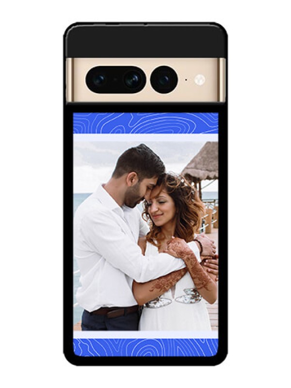 Custom Google Pixel 7 Pro 5G Custom Metal Phone CaseCurved Line Art With Blue And White Design
