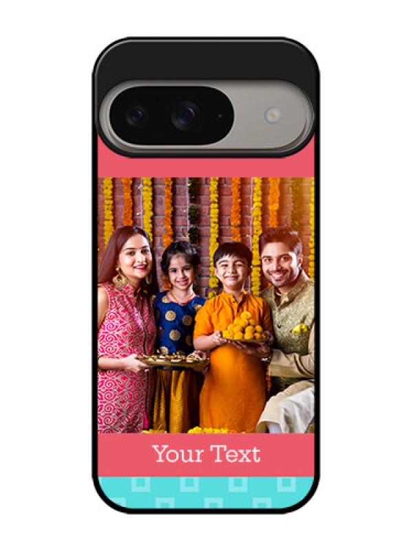 Custom Google Pixel 9 5G Custom Metal Phone Case - Peach and Blue Color Design