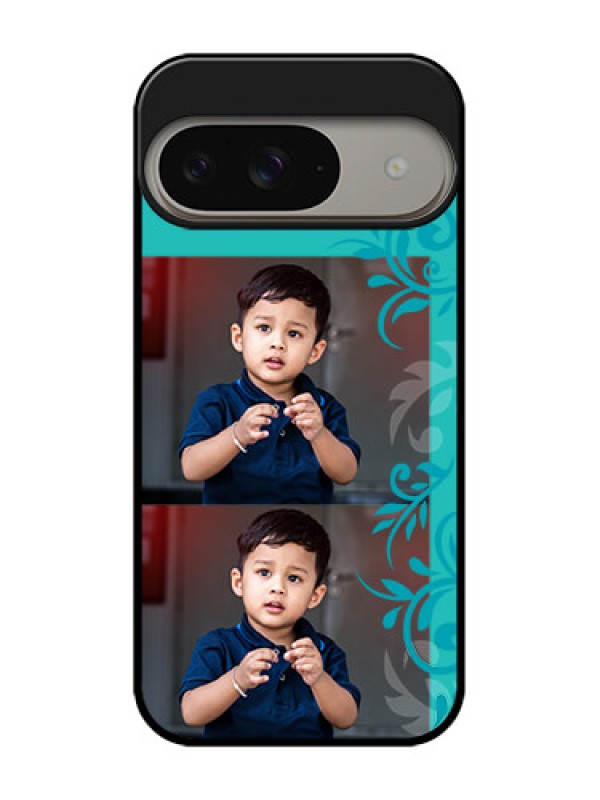 Custom Google Pixel 9 5G Custom Metal Phone Case - With Photo And Green Floral Design