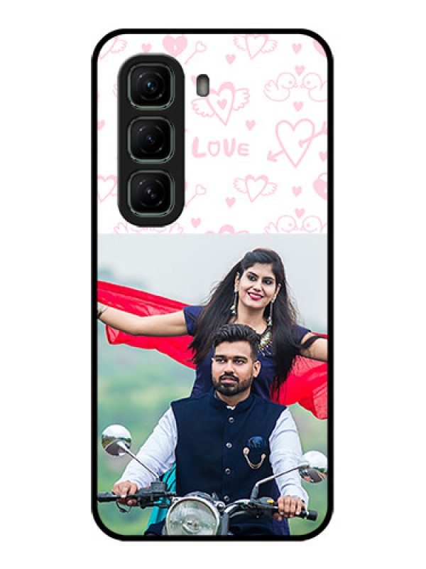 Custom Infinix Hot 50 5G Custom Metal Phone CasePink Flying Heart Design