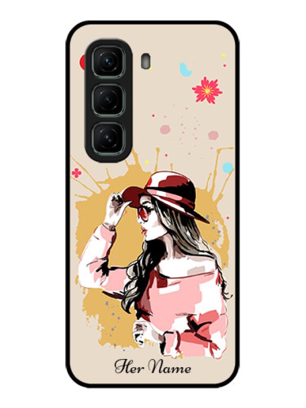 Custom Infinix Hot 50 5G Custom Metal Phone CaseWomen With Pink Hat Design