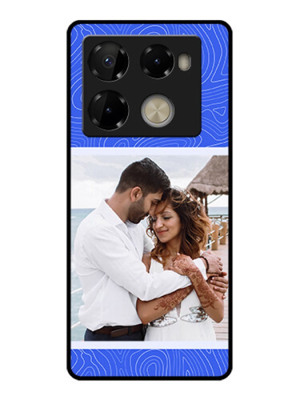 Custom Infinix Note 40 Pro Plus 5G Custom Metal Phone Case - Curved Line Art With Blue And White Design
