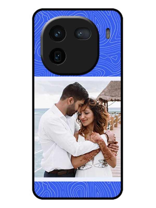 Custom iQOO 12 5G Custom Metal Phone CaseCurved Line Art With Blue And White Design