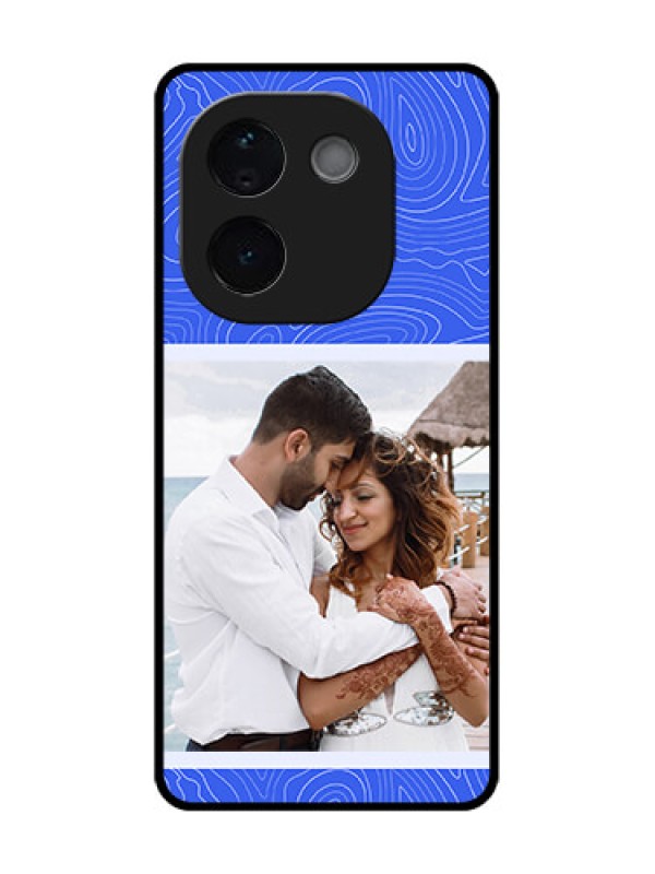 Custom iQOO Z9s Pro 5G Custom Metal Phone Case - Curved Line Art With Blue And White Design