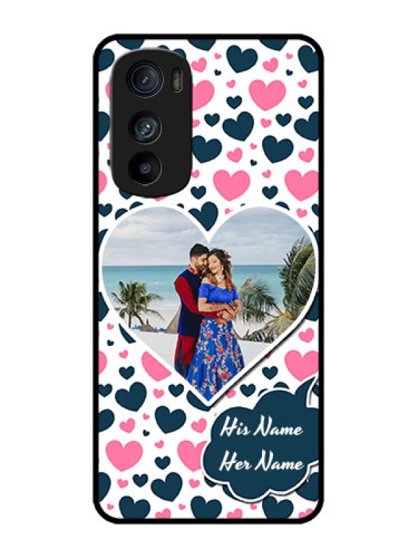 Custom Motorola Edge 30 Custom Metal Phone Case - Pink and Blue Heart Design