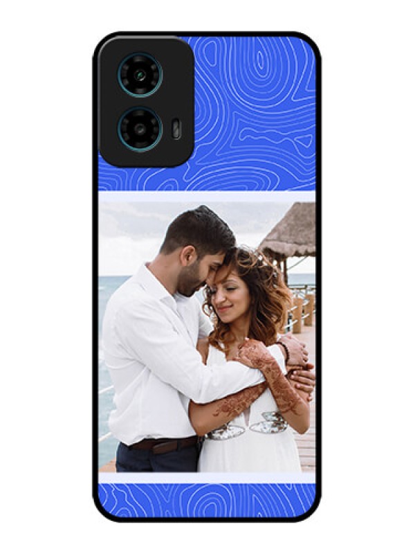 Custom Motorola G45 5G Custom Metal Phone Case - Curved Line Art With Blue And White Design