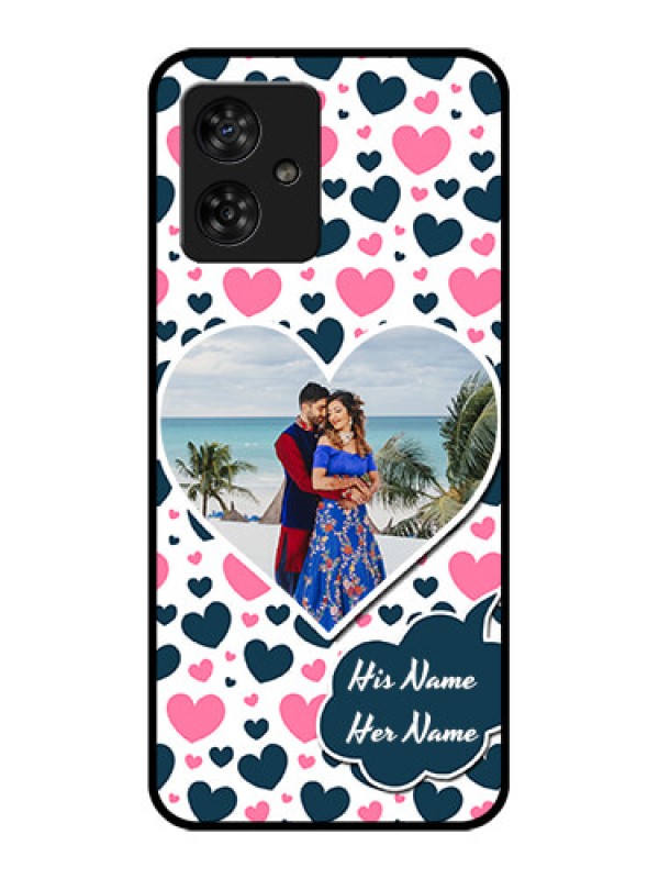 Custom Motorola G54 5G Custom Metal Phone CasePink and Blue Heart Design