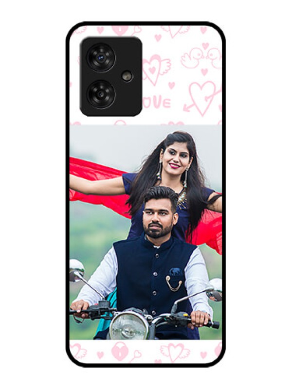 Custom Motorola G54 5G Custom Metal Phone CasePink Flying Heart Design