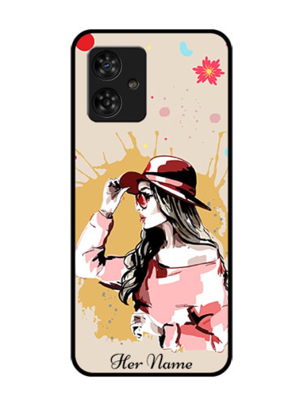 Custom Motorola Moto G64 5G Custom Metal Phone CaseWomen With Pink Hat Design
